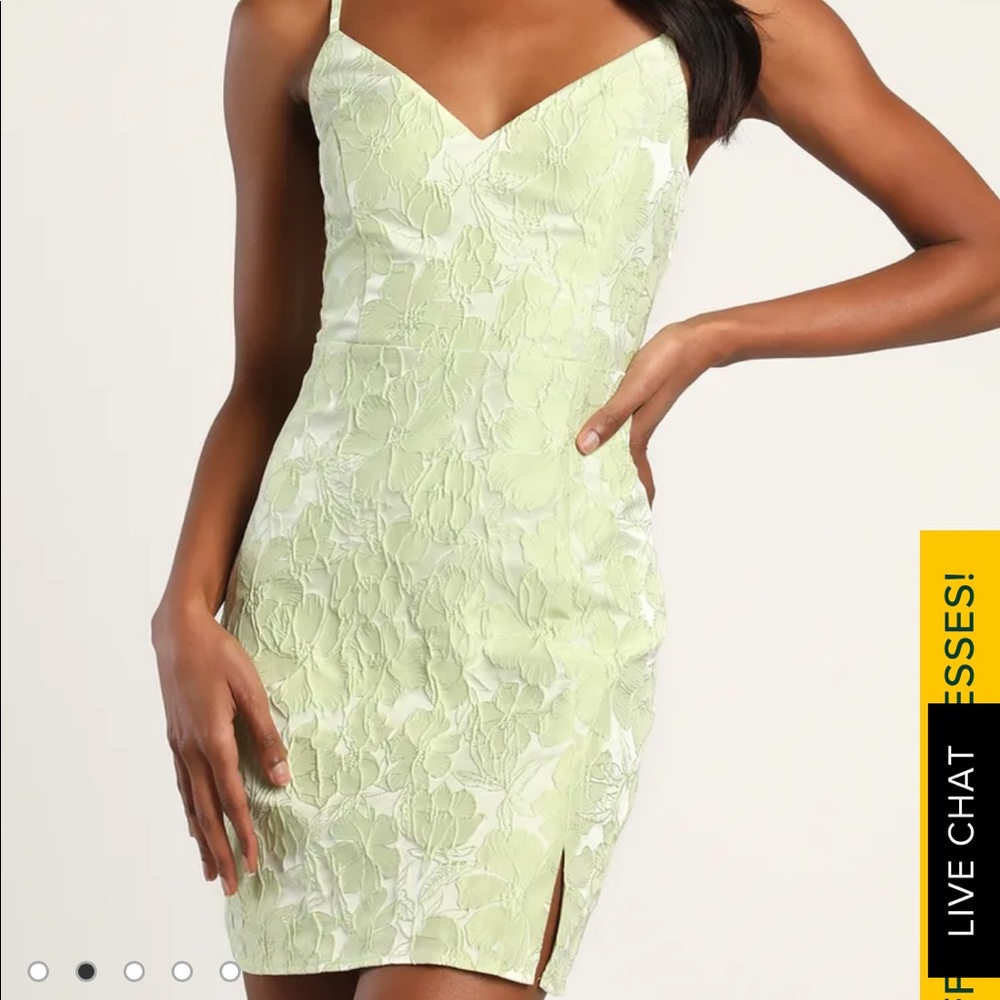 Lulu’s [S] Floral Goals Light Green Floral Jacquard Sleeveless Mini Dress